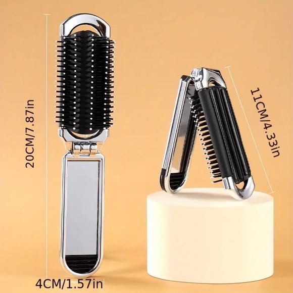 Folding Comb Brush With Mirror, Easy To Carry, Perfect For Travel - Picture 1 of 5
